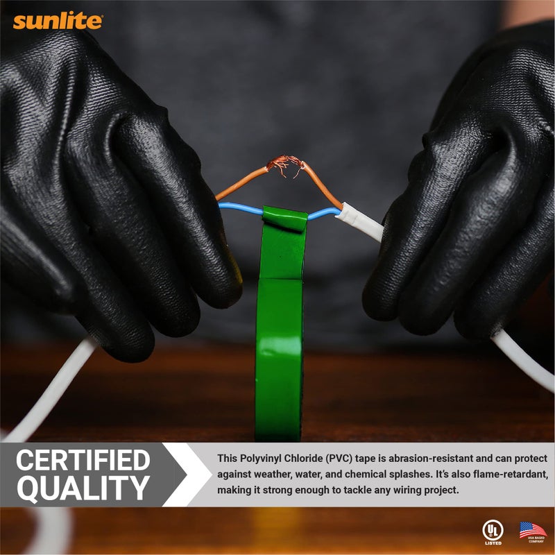Sunlite 41412-SU 10-Pack PVC Electrical Tape, 60 Feet x 0.75 Inches, for Splicing, Protecting, and Insulating Wires, Abrasion Resistant, Flame Retardant, Weatherproof, UL Listed, Green - Image 5